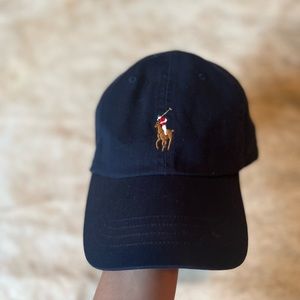 Navy Ralph Lauren hat. Made an extra hole for a better fit. Price will reflect.